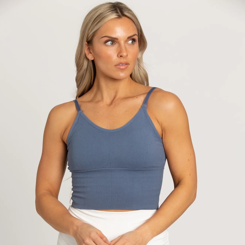 Gold hinge blue original ribbed yoga tank top